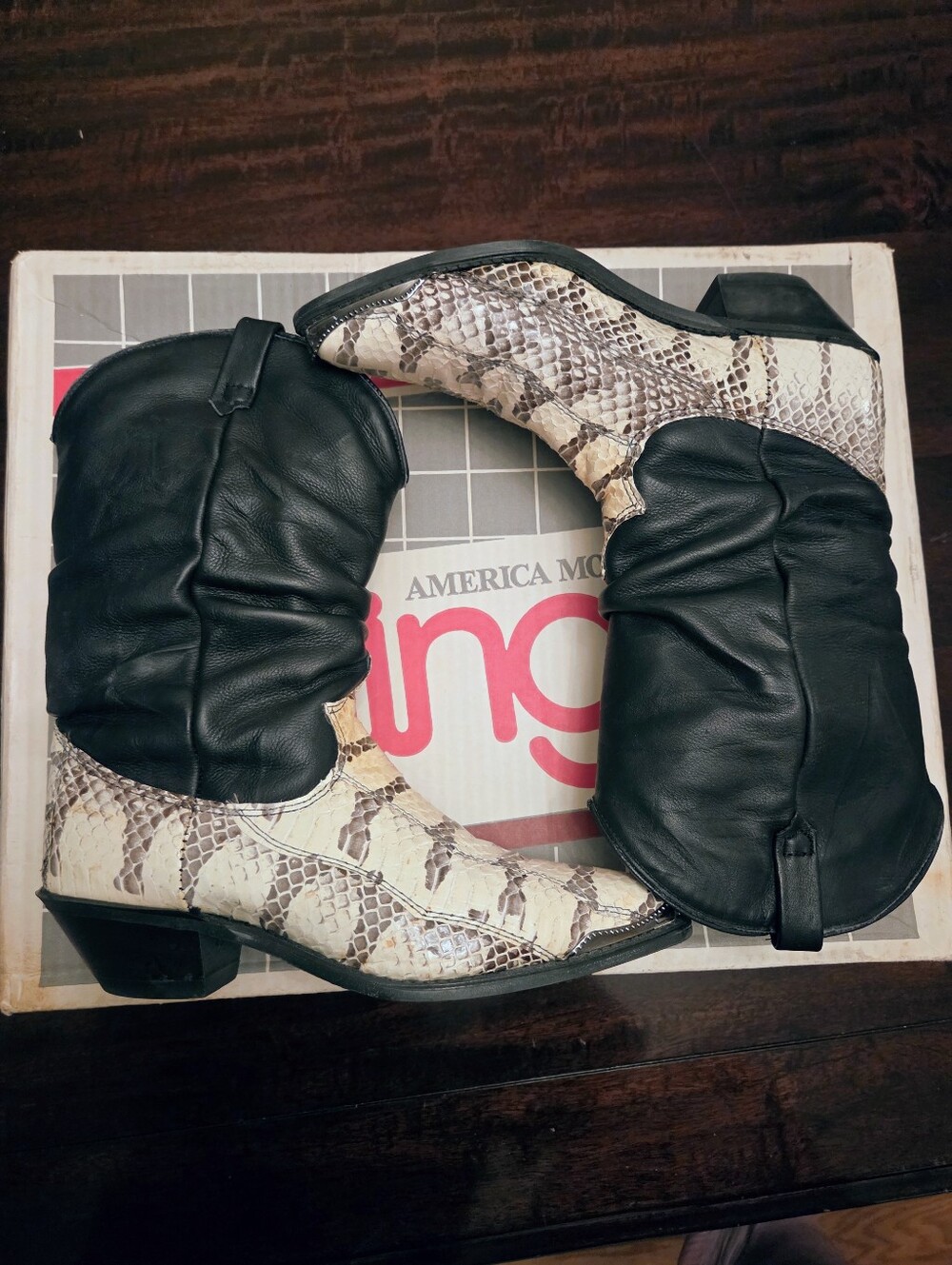 VTG Dingo Black Leather & Snakeskin Western Boots